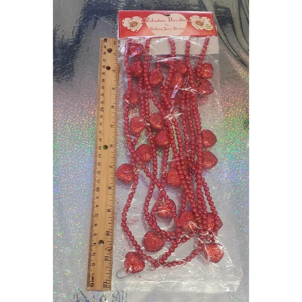 Bethany Lowe Designs Valentine Day Novelties Red Beads Garland Heart Ornaments